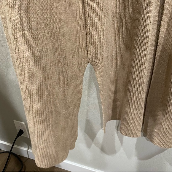 Mod Ref Longline Knit Cardigan Open Front Side Slits Beige Tan Medium - Picture 7 of 9